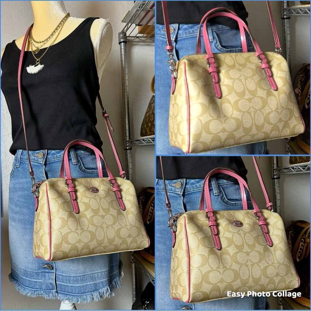 Coach Signature Canvas Satchel - Tan and Pink